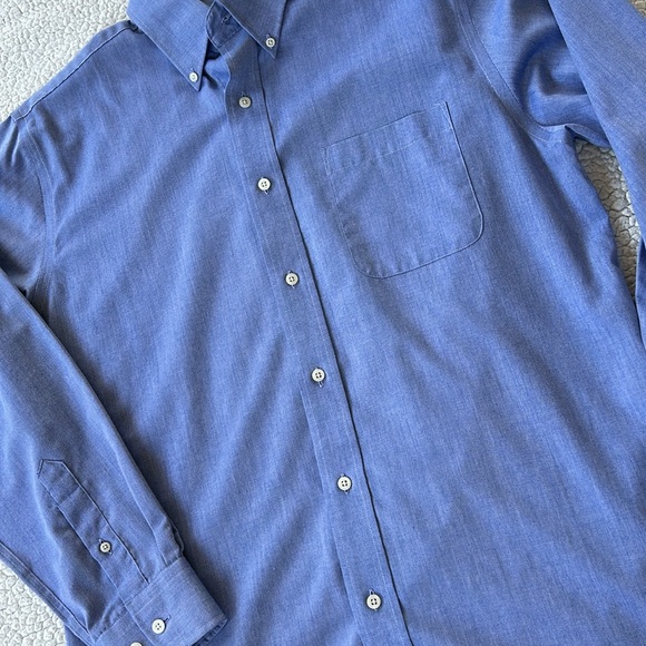 Saddlebred Men’s Blue Button Down Stain Resistant Dress Shirt, Size 15.5 / 32/33 - Picture 2 of 5